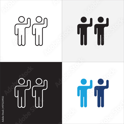 Cooperation participation icon set. Icons that have meaning of participation, relation, community, management, partner, social, interaction, communication. Vector icon design in thin line flat design.