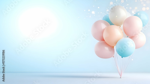 A colorful balloon decoration with shiny white Easter eggs in a festive and fun design, perfect for a party or holiday celebration photo