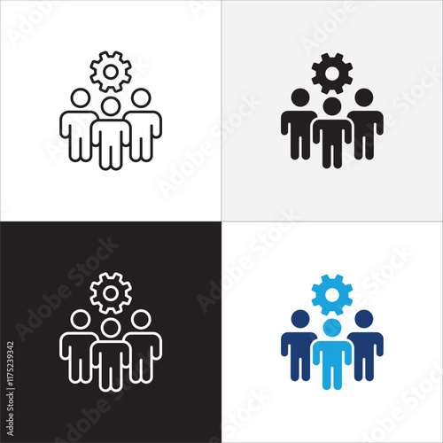 Cooperation participation icon set. Icons that have meaning of participation, relation, community, management, partner, social, interaction, communication. Vector icon design in thin line flat design.