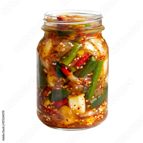 A jar of homemade kimchi isolated die cut  photo