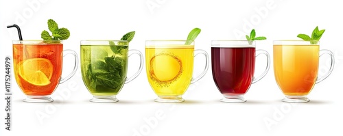 Five Refreshing Iced Teas in Glass Mugs photo