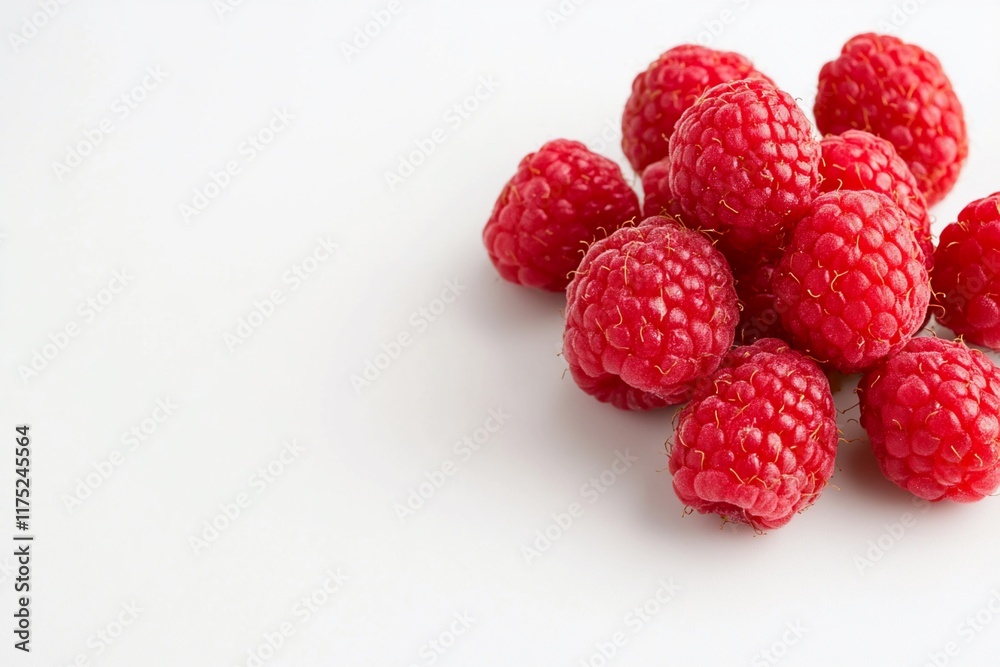 A cluster of fresh raspberries on a white background. A cluster of fresh raspberries on a white background.