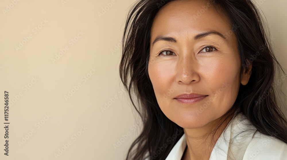 Portrait of a Confident Mature Woman with Long Dark Hair Portrait of a Confident Mature Woman with Long Dark Hair