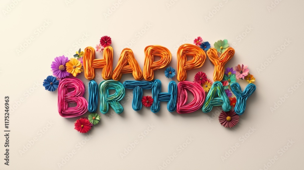 Colorful Happy Birthday Text with Flowers Colorful Happy Birthday Text with Flowers
