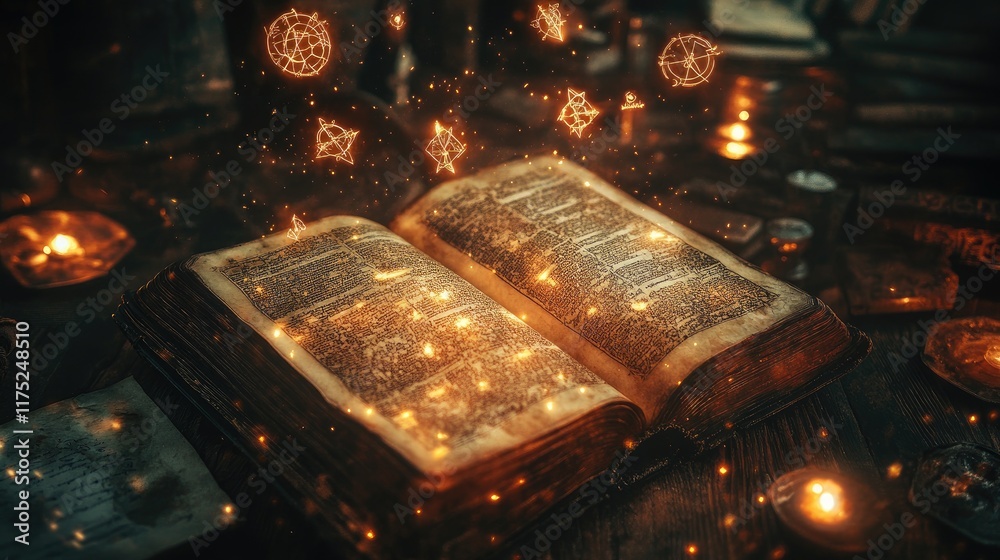Ancient Book Illuminated With Magical Symbols Ancient Book Illuminated With Magical Symbols