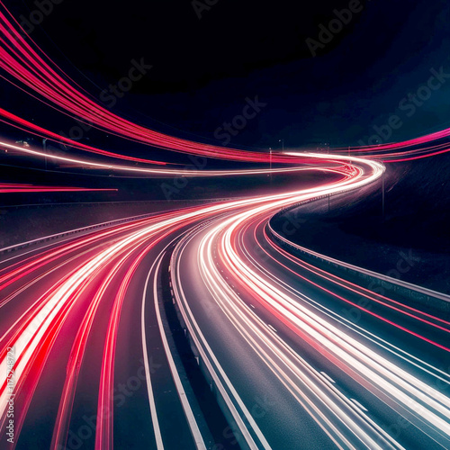 car lights on the road.  their headlights and taillights creating streaks of light against the dark cityscape.
