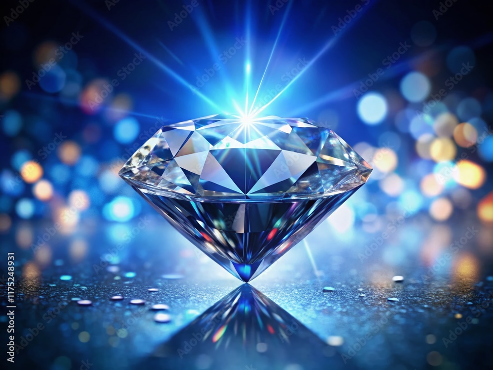 Sparkling Diamond on Deep Blue Background - Luxury Gemstone Stock Photo Sparkling Diamond on Deep Blue Background - Luxury Gemstone Stock Photo