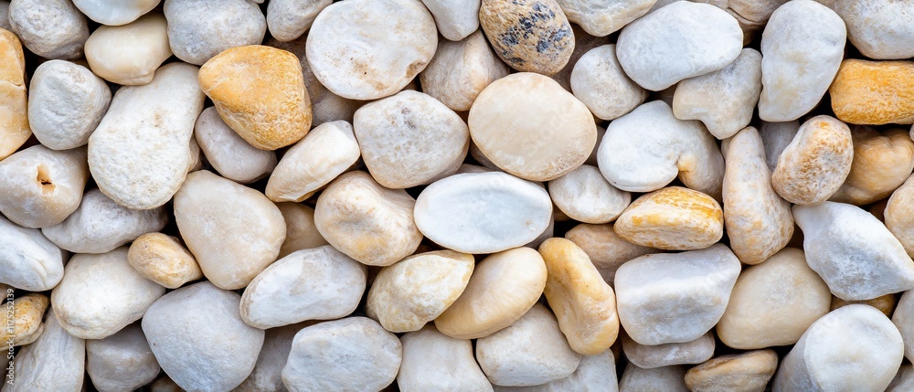 A close-up view of smooth, varied pebbles arranged together. A close-up view of smooth, varied pebbles arranged together.