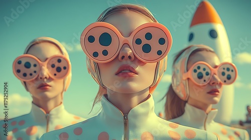 Retro Women Space Launch Future Fashion.