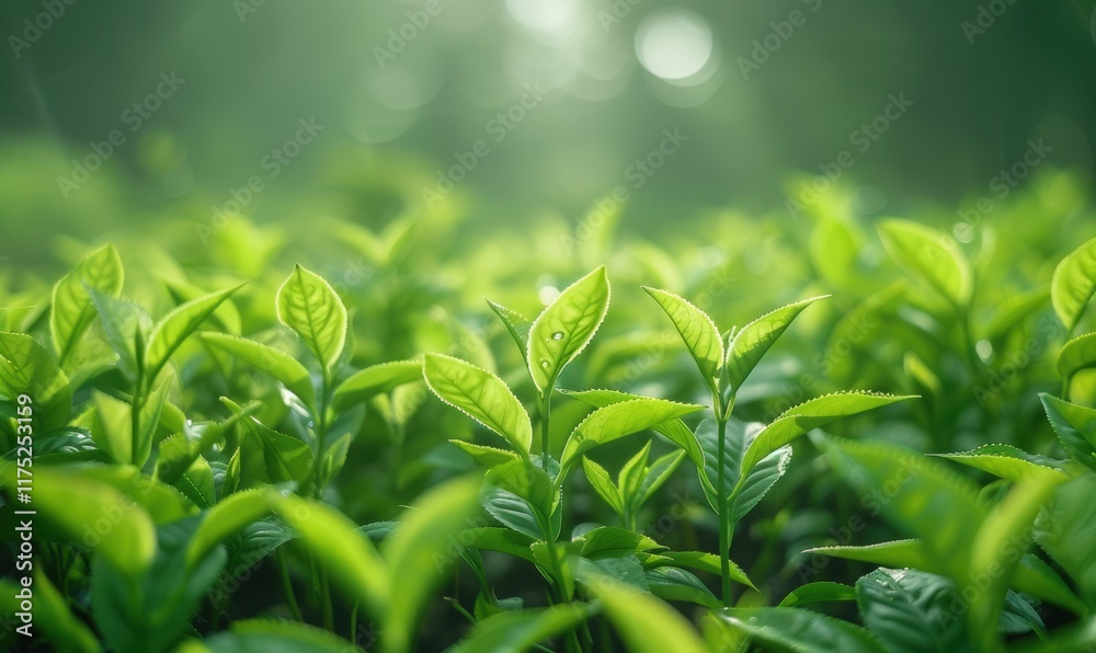 Fototapeta premium 晨曦茶园茶叶农作物绿色生态环保背景