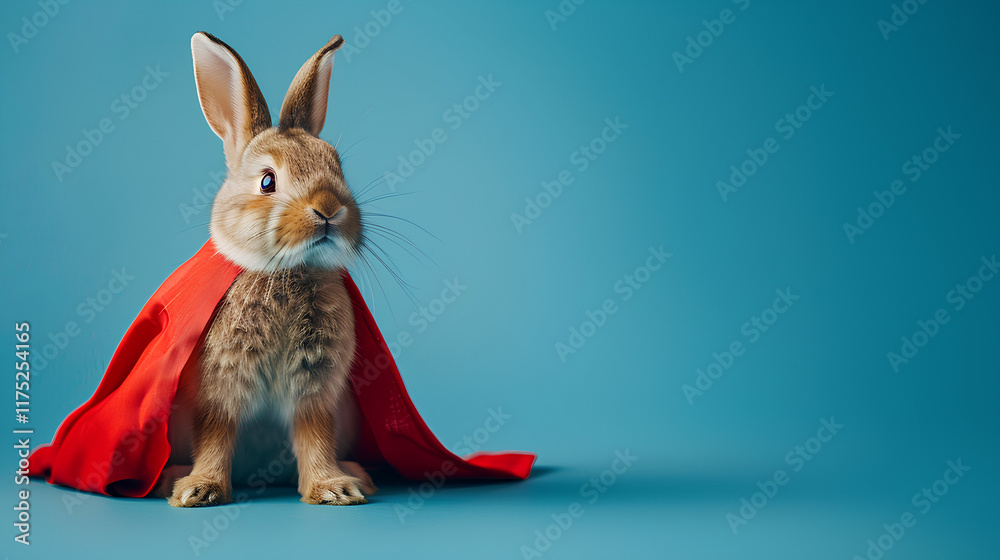 Obraz premium Rabbit is wearing a red cape and standing on a blue background