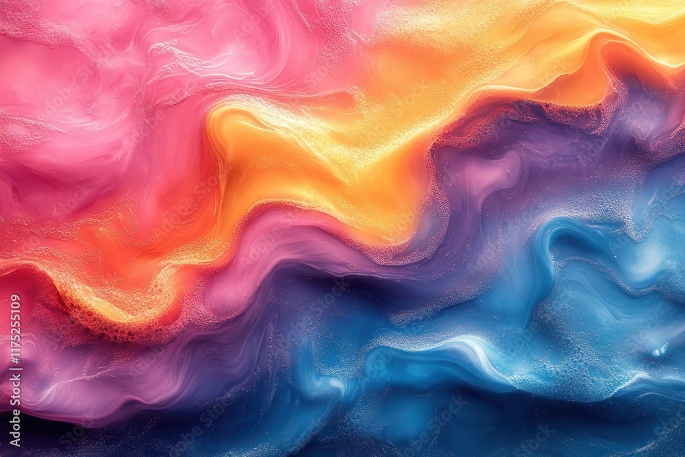 Obraz premium abstract illustration of vibrant colored liquid swirling and floating in trendy hues of pink orange blue and violet creating a stunning visual display of fluidity