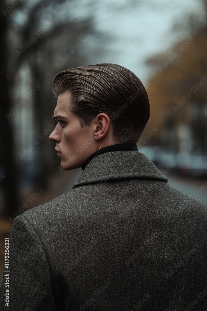 Stylish man walks through an autumn street with a sophisticated coat Stylish man walks through an autumn street with a sophisticated coat