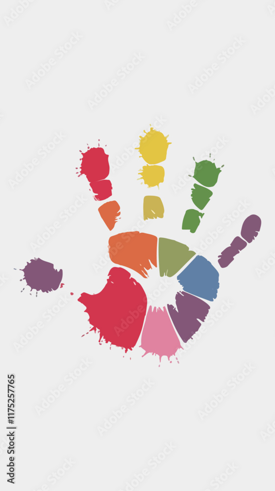 A colorful illustration of a child's handprint on a white background A colorful illustration of a child's handprint on a white background