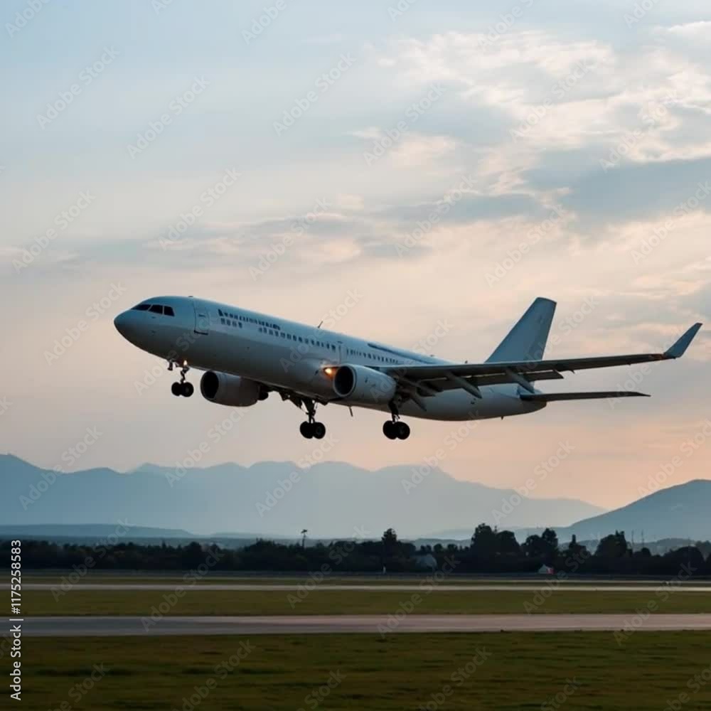 Airplane taking off at the airport. Airplane taking off at the airport.