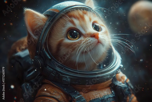 Obraz na płótnie adorable space cat in a shiny astronaut suit floating among twinkling stars and planets combining cuteness with cosmic adventure evoking a sense of wonder and playfulness w salonie