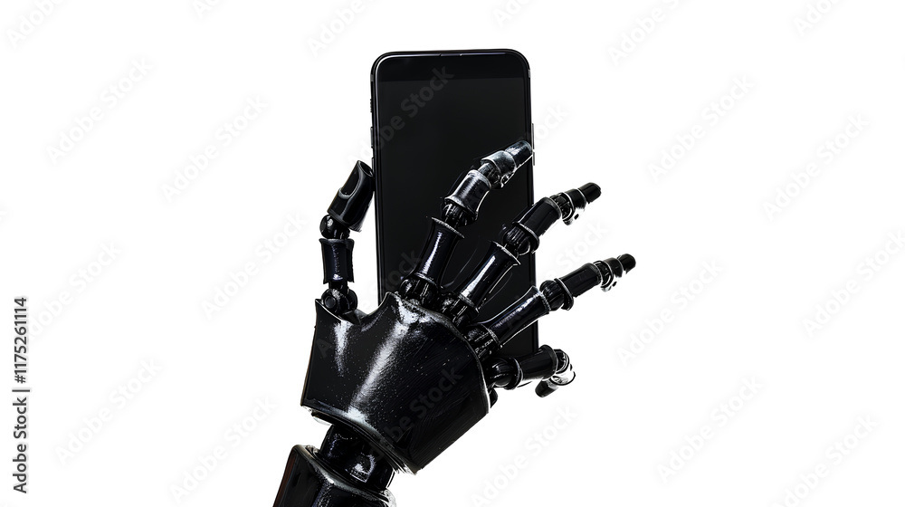 Fototapeta premium Robot hand holding a cell phone