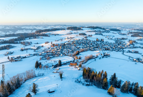 Aerial view of snowy landsc...
