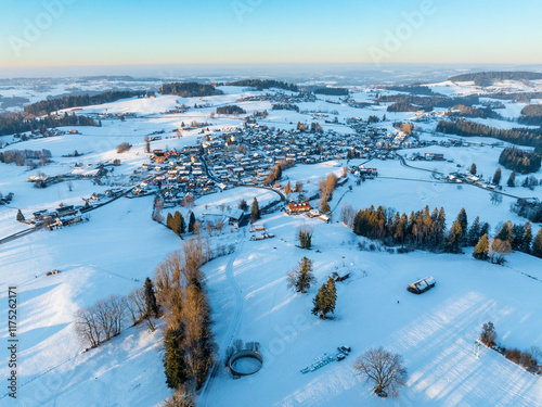 Aerial view of snowy landsc...