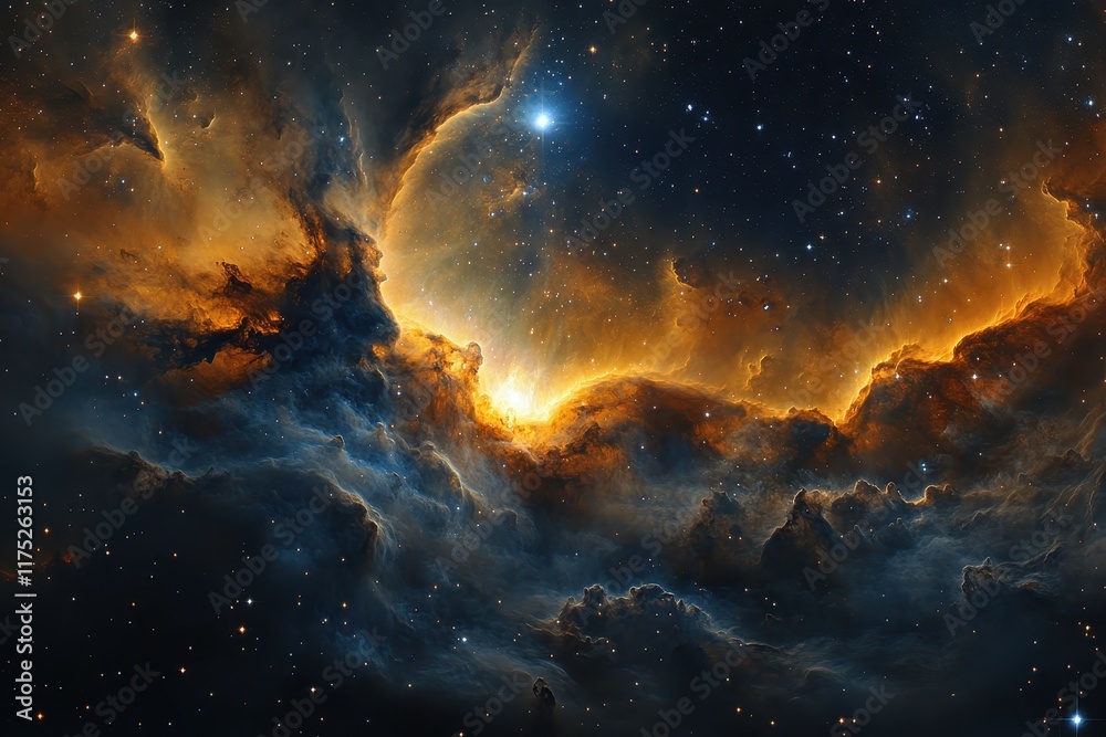Exploration of a vibrant cosmic nebula illuminated by distant stars Exploration of a vibrant cosmic nebula illuminated by distant stars