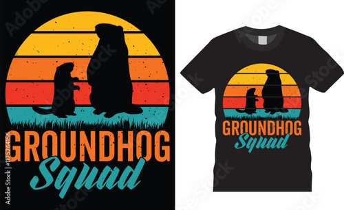 Groundhog squad retro vintage t-shirt design photo