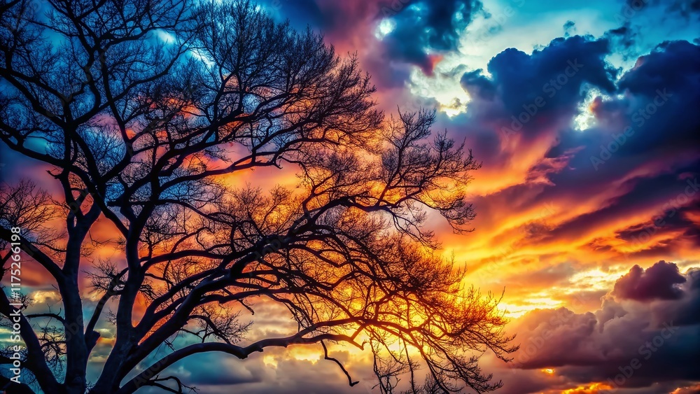 Fototapeta premium Stark Branches Silhouette Against Dramatic Sky - Nature Photography