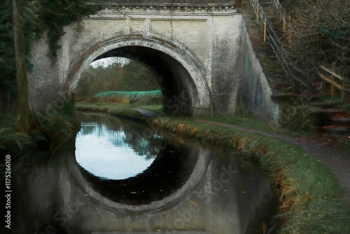 Digital oil painting of the Hazlehurst aqueduct over the Caldon canal near Denford in Staffordshire. photo