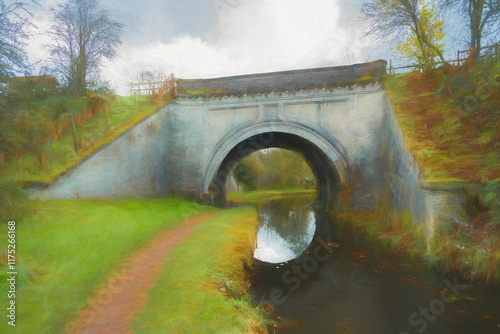 Digital oil painting of the Hazlehurst aqueduct over the Caldon canal near Denford in Staffordshire. photo