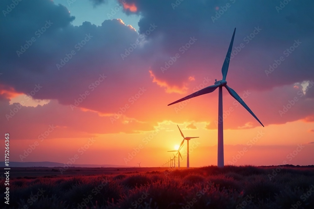 Obraz premium Wind turbine blades spinning in the breeze at dusk, breeze, nature, spin