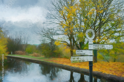 Digital illustration of signposts at the Hazlehurst junction on the Caldon canal. photo