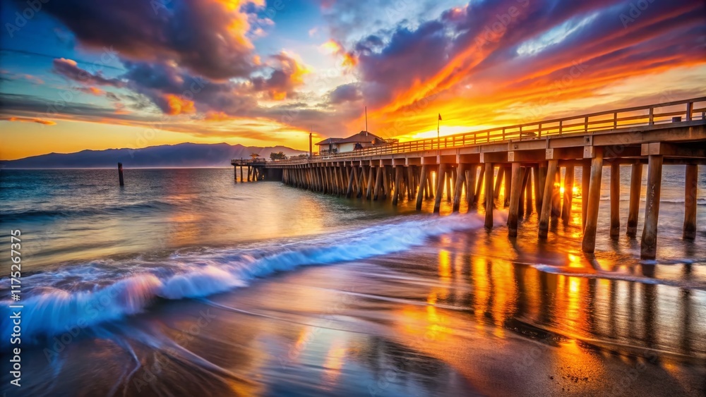 Obraz premium Stearns Wharf Santa Barbara California Long Exposure Sunset Seascape