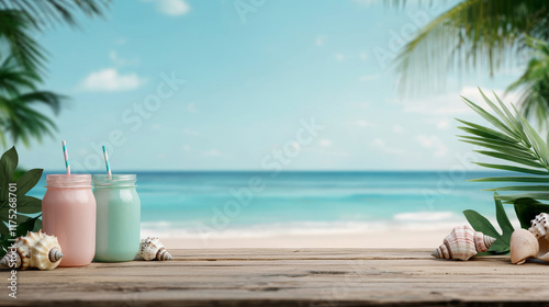 Colorful Drinks on Rustic Beachside Table