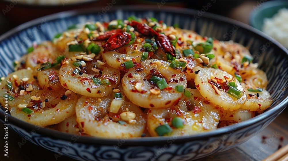 chinese stir-fried lotus root with chili peppers chinese stir-fried lotus root with chili peppers