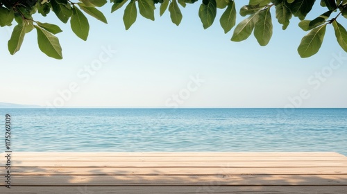 Peaceful Wooden Table by Tranquil Lagoon Shore