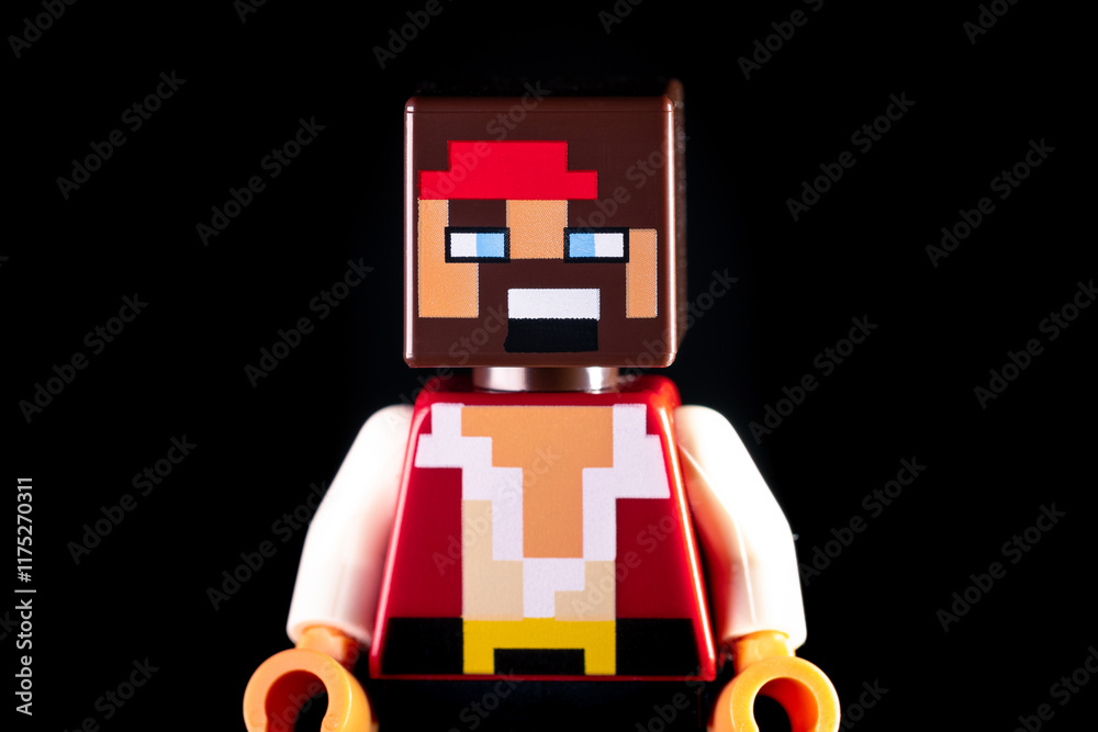 Naklejka premium LEGO Minecraft Man pirate on the black background