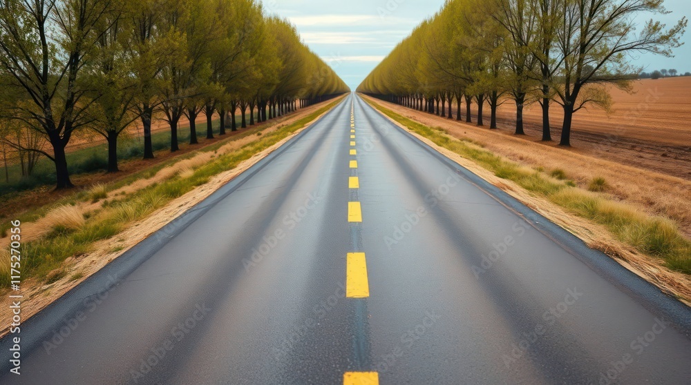 Fototapeta premium Picturesque Tree-Lined Road Wallpaper Background