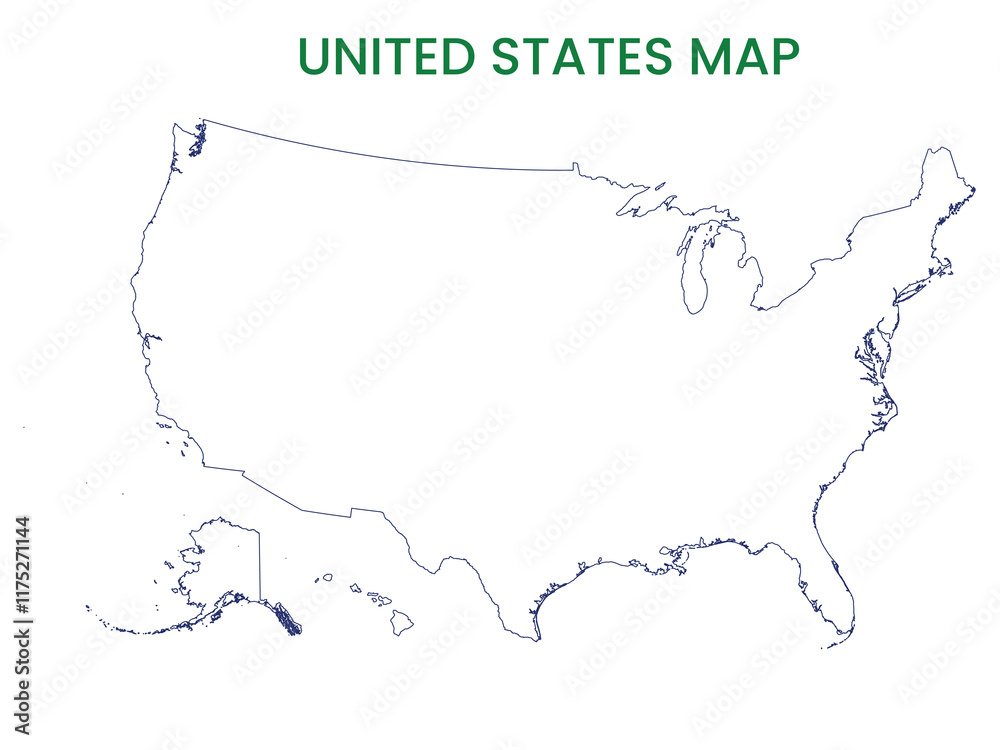 High detailed map of United States. Outline map of United States. North America High detailed map of United States. Outline map of United States. North America