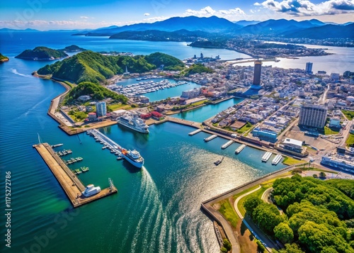 Stunning Aerial View of Takamatsu Port, Kagawa, Japan - Scenic Island Cityscape