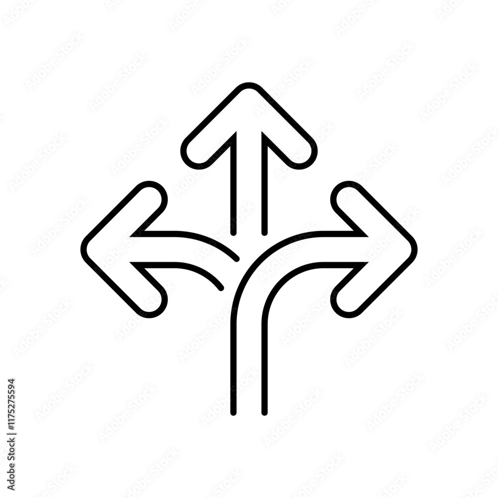 Three way direction arrow outline icon. Triple arrows sign symbol Three way direction arrow outline icon. Triple arrows sign symbol