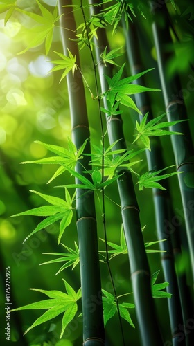 绿意竹林翠绿竹叶清新宁静自然背景