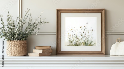 Wooden Framed Watercolor Painting Of Wildflowers