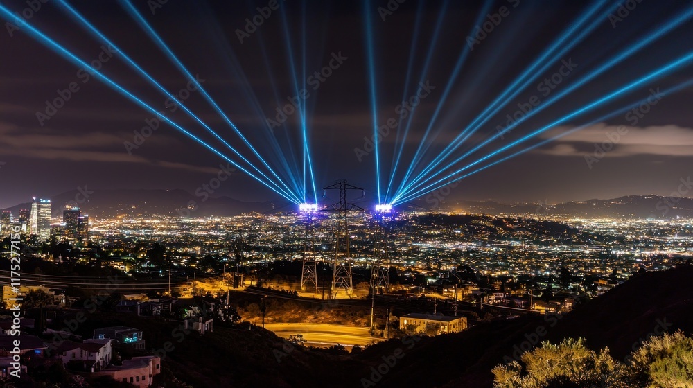 Obraz premium L.A. Nightscape: Laser Light Show over City Skyline
