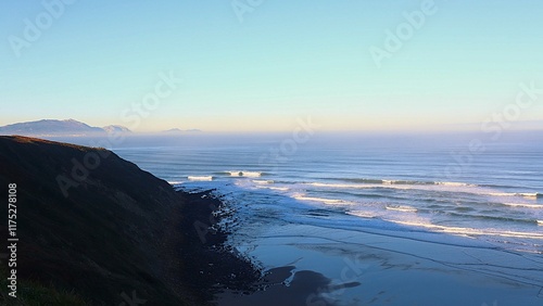 Stunning seascape during sunrise on a chilly day