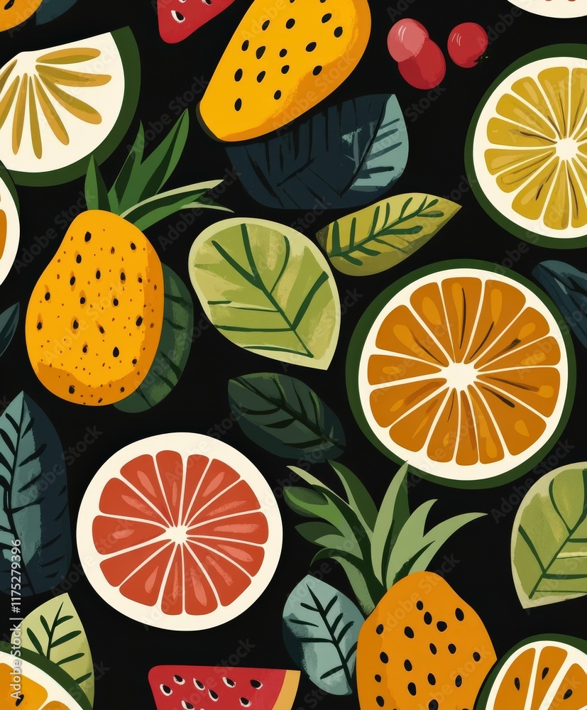 Colorful tropical and citrus fruit pattern design Colorful tropical and citrus fruit pattern design