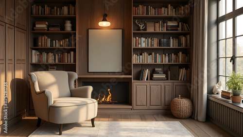 cozy reading corner ideas. plush armchair arrangements. built-in bookshelves inspiration. creating a relaxing reading nook. photo