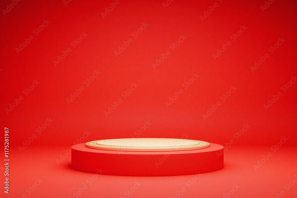 minimalist scene with traditional Chinese aesthetics red bg stage