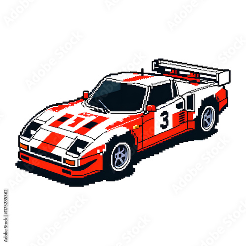 Retro Pixel Art Racing Car Sticker: Gaming Style Vector Design