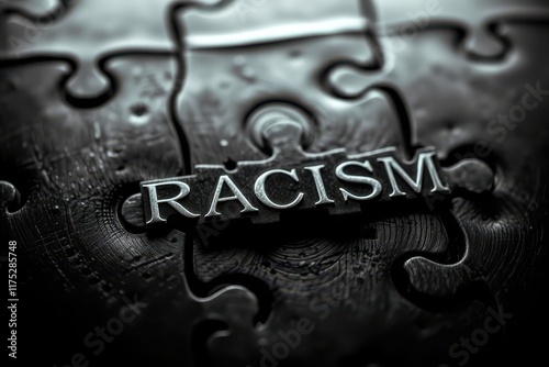 the word racism is seen on a puzzle piece photo