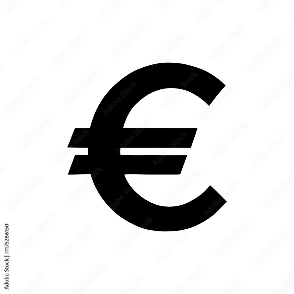 Black euro currency sign. Euro sign icon. Euro symbol silhouette vector illustration design on white background. Black euro currency sign. Euro sign icon. Euro symbol silhouette vector illustration design on white background.