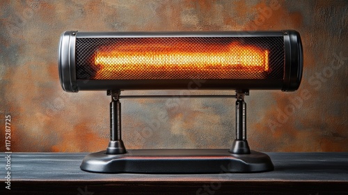 Fototapeta Naklejka Na Ścianę i Meble -  An industrial space heater on a rugged metallic background, emphasizing durability